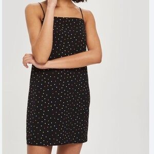 Women’s Topshop Black Rainbow Polka Dot Mini Slip Dress size 8